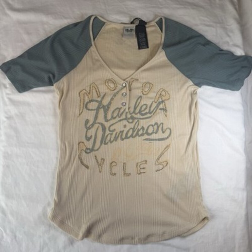 Harley Davidson Cream & Sage Green Shirt NWT